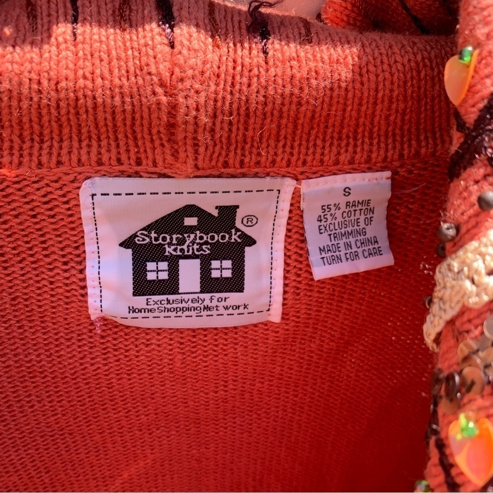 Storybrook Knits Vintage Butterfly Sweater Orange Fairycore Artsy y2k Sz Small - Picture 3 of 10